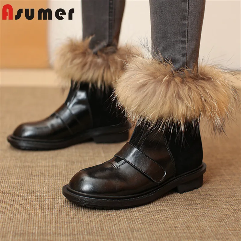 

Женские ботильоны из лакированной кожи и замши Asumer, черные теплые ботинки на низком каблуке, зимняя обувь, 2021