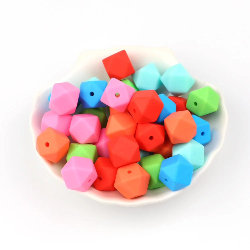 TYRY.HU-Cuentas de silicona hexagonales de 14mm para dentici&oacute;n de beb&eacute;, mordedor de beb&eacute;, juguete DIY, collar de regalo para Baby Shower, cadena de chupete, cuentas sueltas, 10 Uds.-2