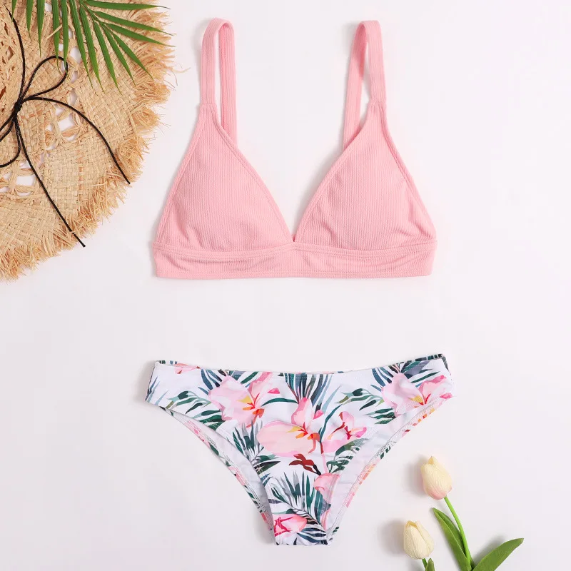 

Sexy Triangle Bikinis Women Push Up Brazilian Bikini Set Floral Print Swimwear Pink Padded Bathing Suit Swimsuit Female Biquini