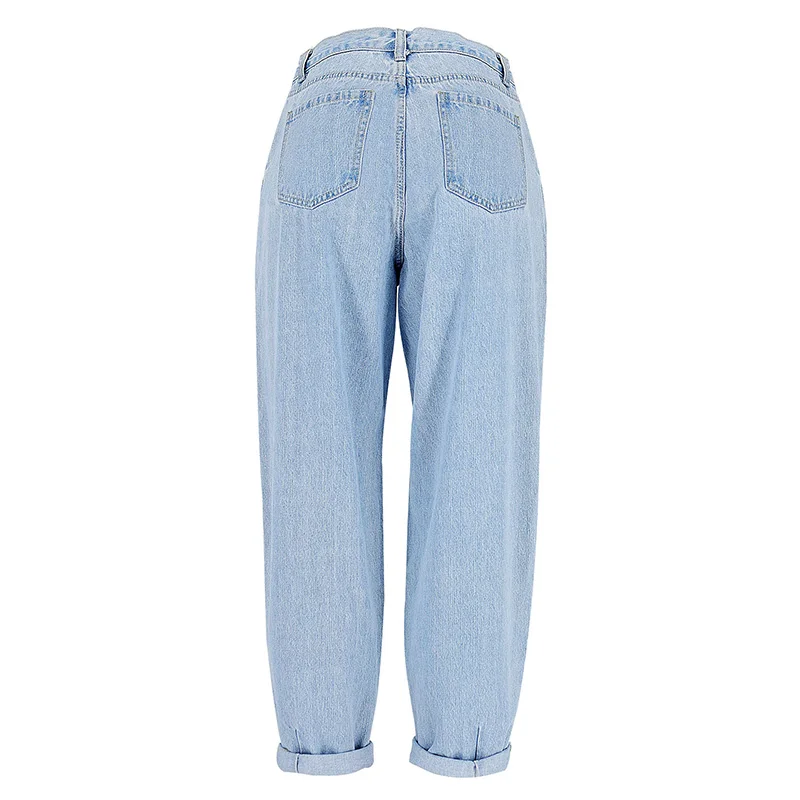 

European America Women Cotton Jeans Loose Ladies High Waist Wide Leg Pants Fashion All-Match Trousers TOP393