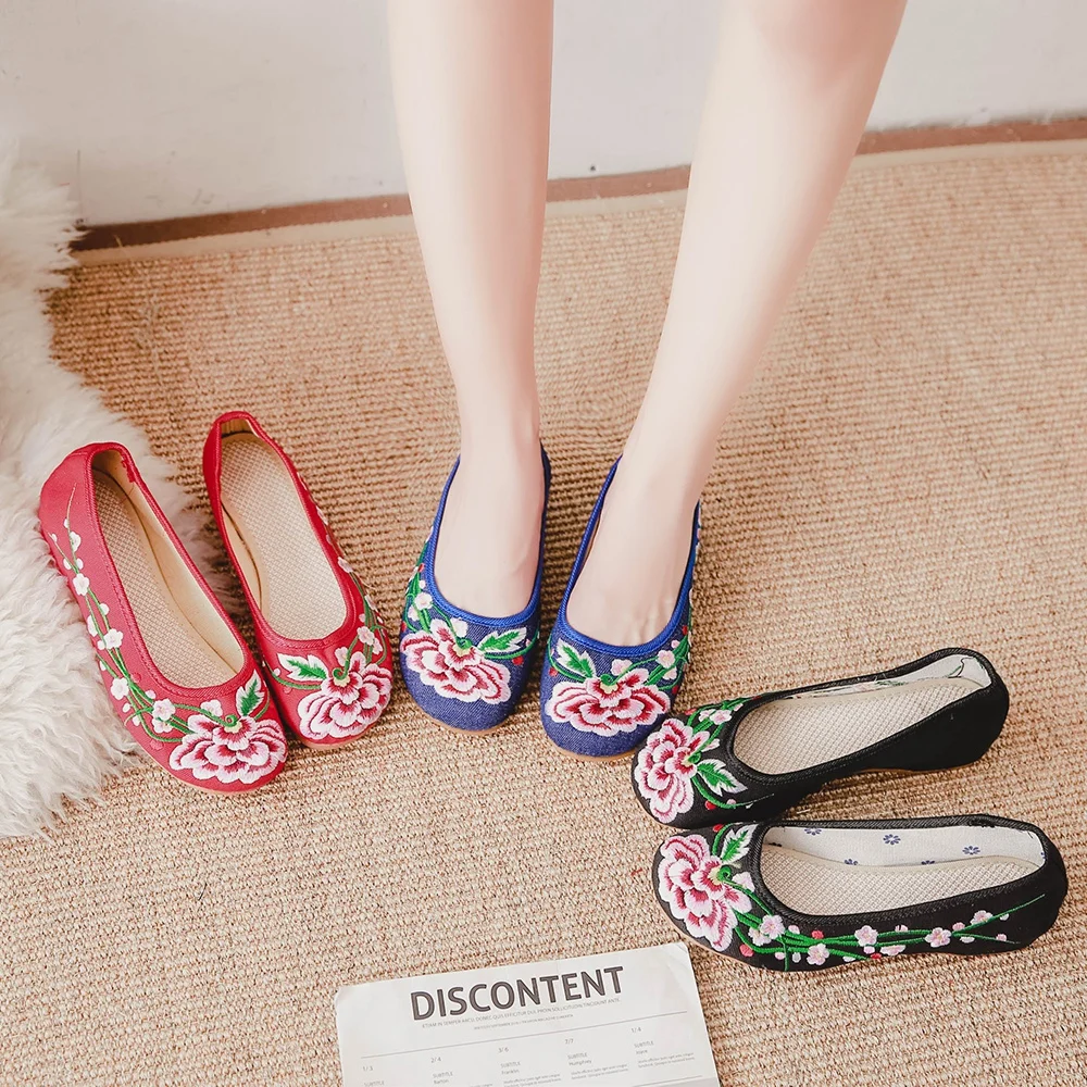 Veowalk/Женские Повседневные балетки ручной работы с вышивкой сливы на плоской