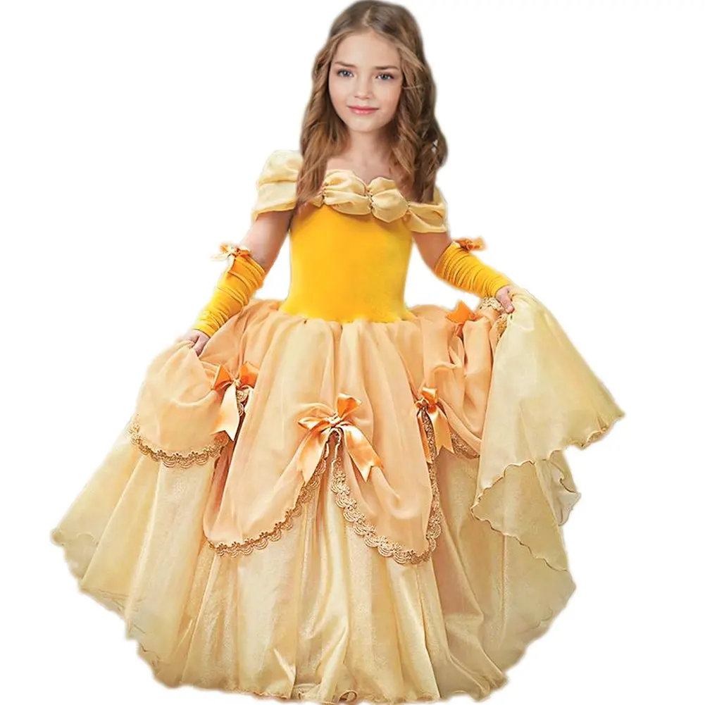 Belle Princess Dress Beauty and the Beast Cosplay Costume for Kids Elegant Flower Girl Dress for Weddings
