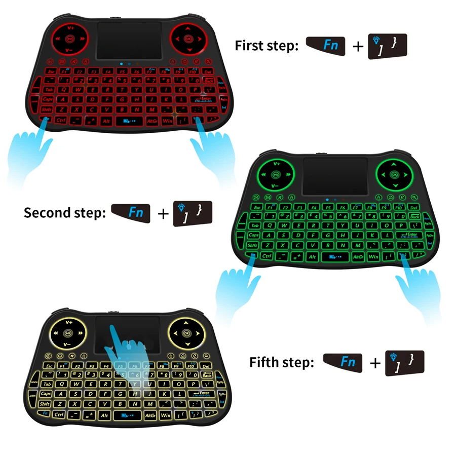 Мини клавиатура MT08 Беспроводная с 7 цветной подсветкой 2 4 ГГц английская русская