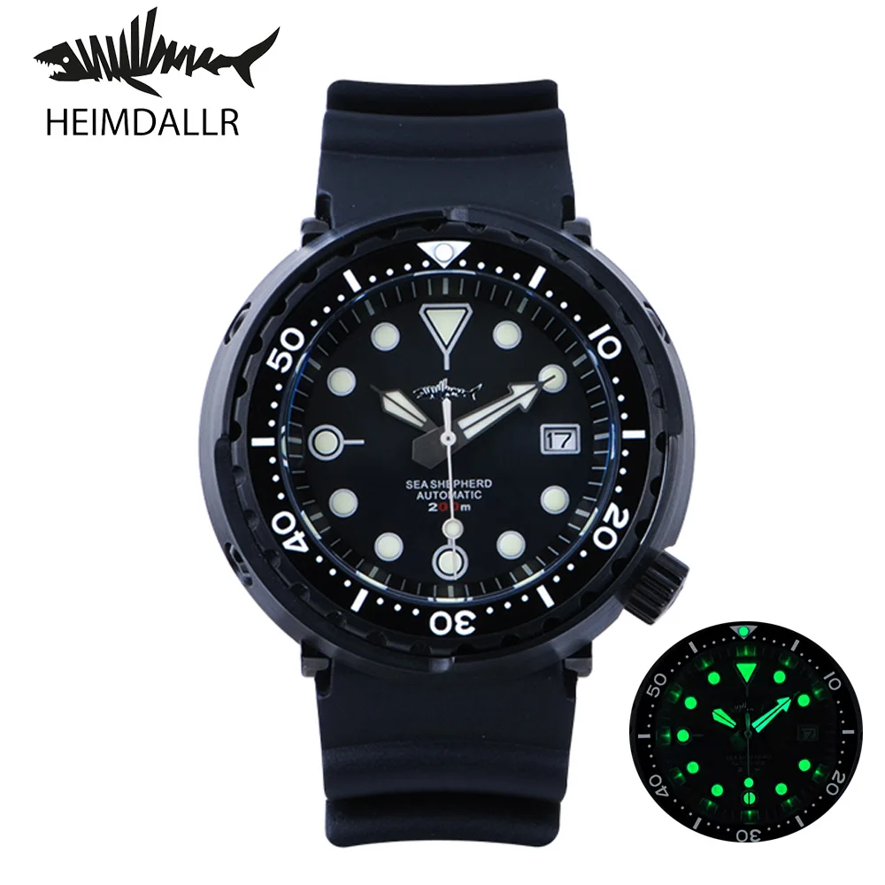

Heimdallr Men's Black Tuna Diver Watch Stainless Sapphire Glass NH35 Automatic Movement C3 Luminous 200m Waterproof Rubber Strap