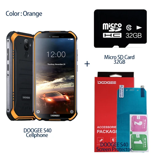 Add 32GB SD Card DOOGEE S40 4 GNetwork прочный мобильный телефон 5,5 дюймов дисплей 4650 мАч MT6739 четырехъядерный 3 ГБ ОЗУ 32 Гб ПЗУ Android 9,0 8.0MP IP68/IP69K - Цвет: Add 32GB SD Card