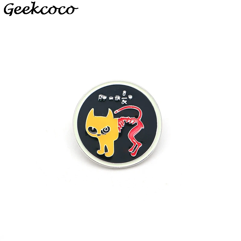 

J1832 Geekcoco Black Punk Round Enamel Brooches Collection Pin Cat Metal Icon Clothes Lapel Pins Badges Jewelry