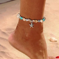 alt shell beads starfish anklets female turquoise bohemian beach foot bracelets fashion adjustable size jewelry for women 2021
