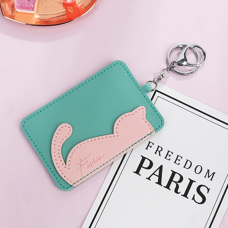 2020 милый чехол для карт с принтом кота цепочкой ключей модные сумки держатель