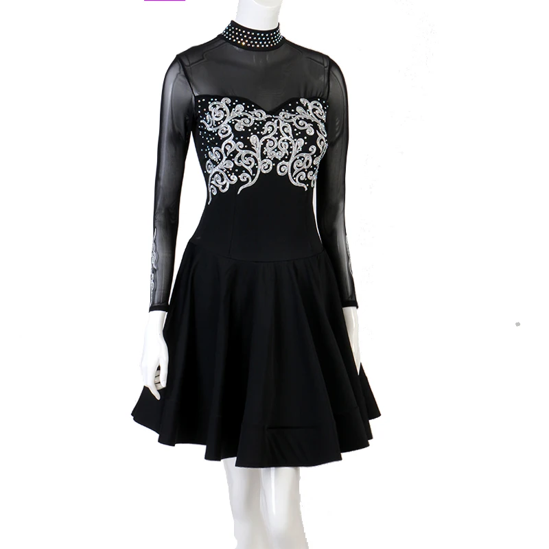 Женское платье для латиноамериканских танцев черное девочек и детей танго Самба