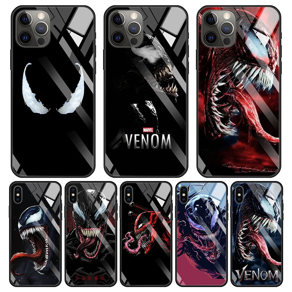 Чехол Venom из закаленного стекла Marvel для iPhone 12 11 Pro Max 13 Mini X XR XS 8 7 6s Plus SE 2020 чехол