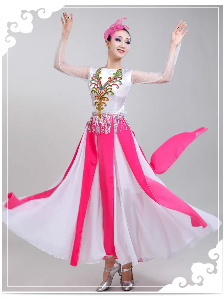 Женский розовый костюм с длинными рукавами китайский классический для танцев