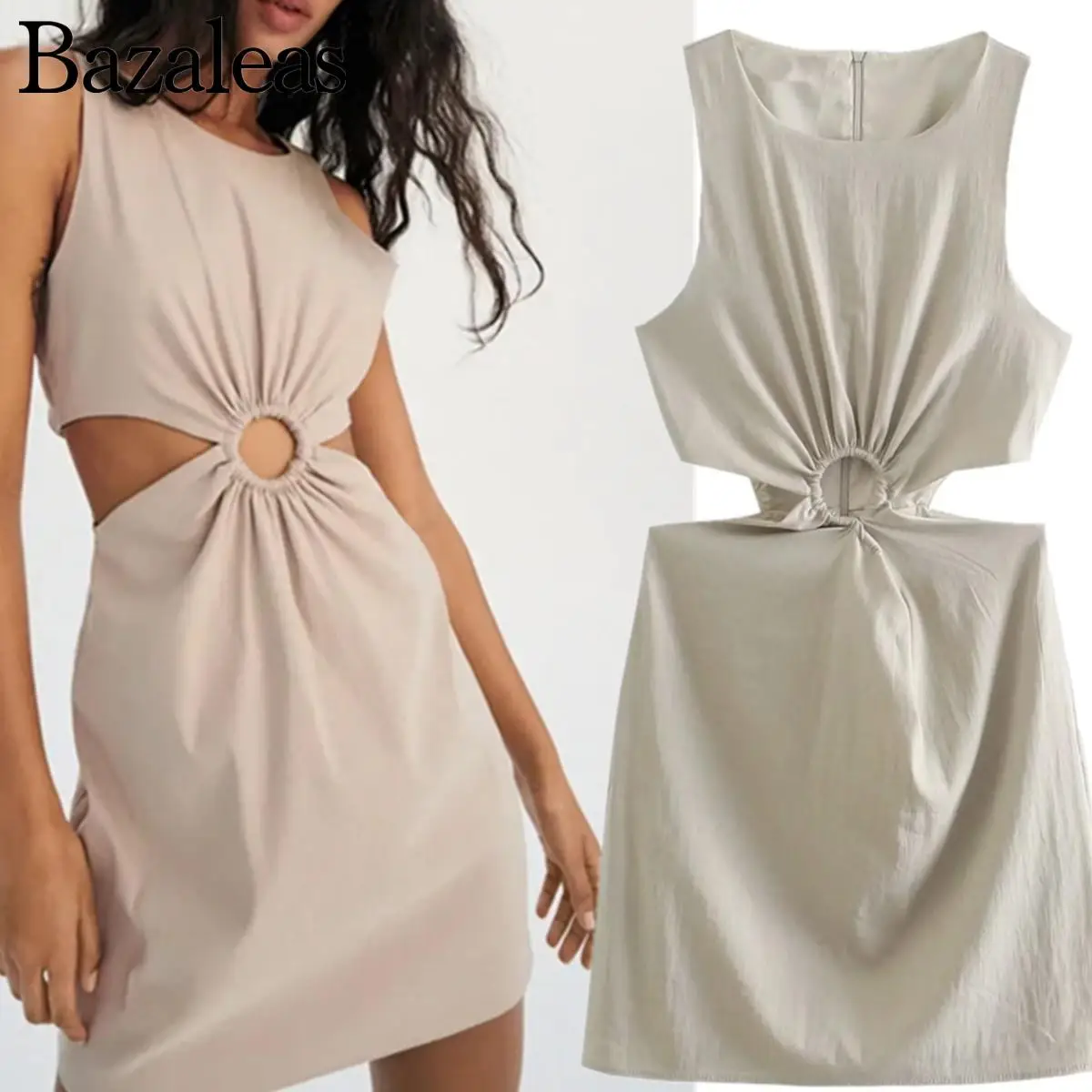 

Party Mini Dress Women Vestidos Dress Women Ins Fashion Blogger Linen O-neck Hollow Out