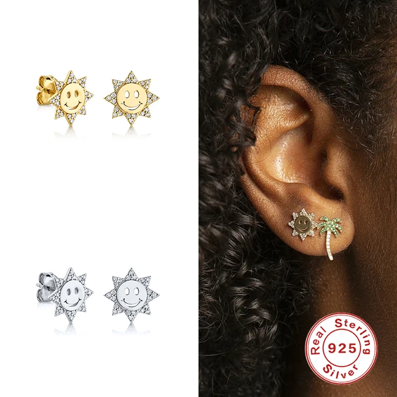 

Aide 100% S925 Sterling Silver Crystal Zircon CZ Stud Earrings Flower Star Long Chain Ear Wire Brincos Fine Jewelry Accessories