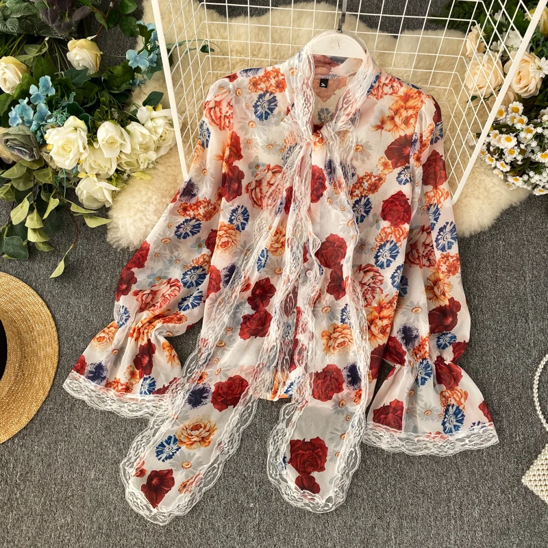 Французский дворцовый ретро-стиль женская дизайнерская блузка с кружевным