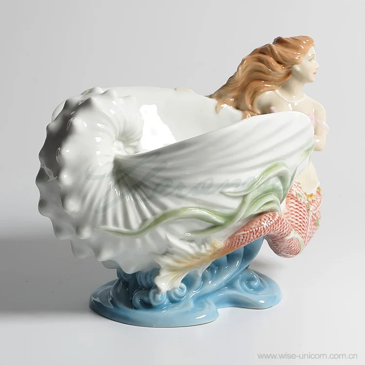

Creative Decoration Ceramic Unglazed Plate Mermaid and Conch Birthday Gift Statue Privileges Figure sculpture