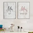 Романтический постер с надписью Mr Mrs, Картина на холсте с цитатами, настенное искусство с мраморным рисунком, декор для спальни, свадебные украшения, картины