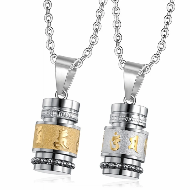 

T8DE Sanskrit Six-character Mantra Pendant Religious Buddhism Protective Jewelry Shurangama Mantra Titanium Steel Pendant