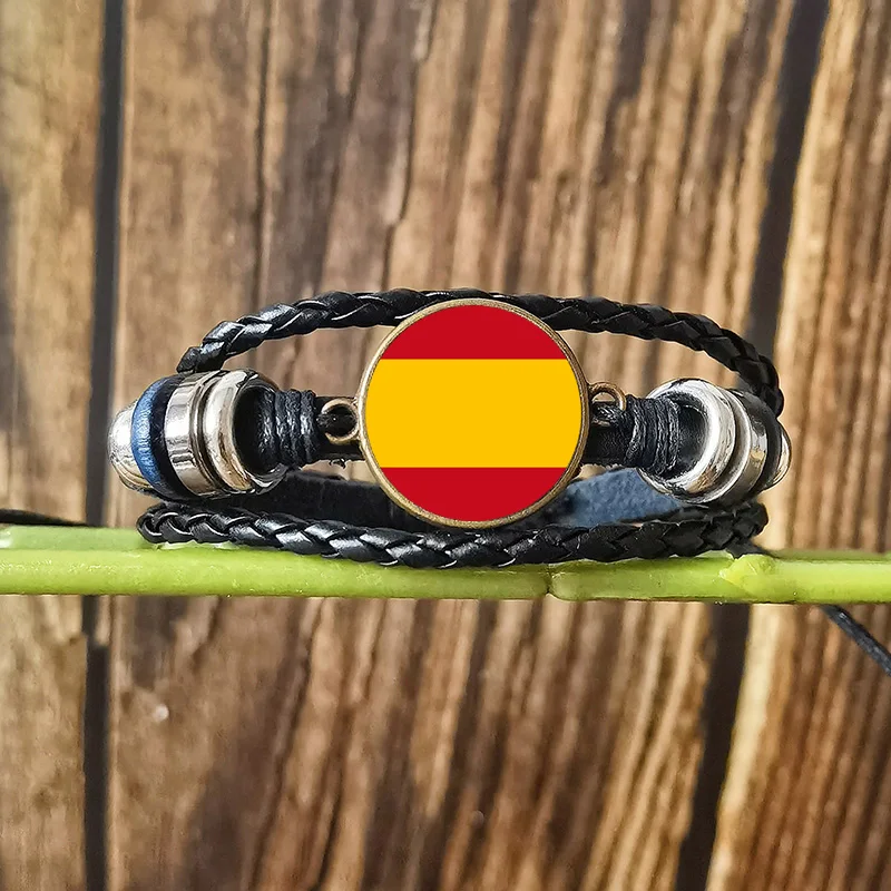 Кожаные браслеты FIMAODZ с эмблемой Испании стеклянная кнопка ручная работа |