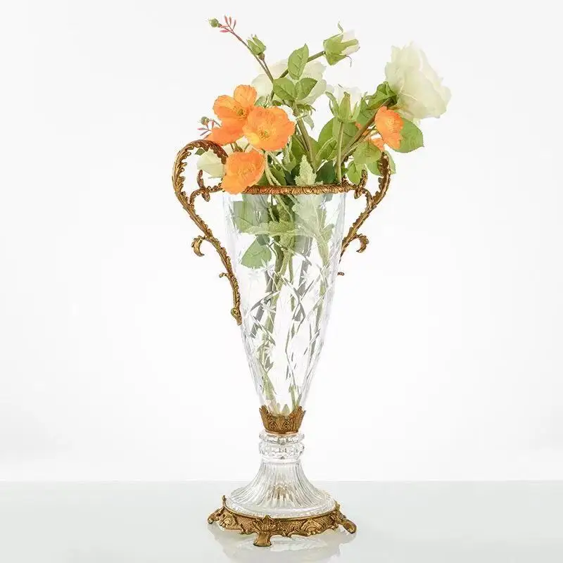 

Pure Copper Crystal Vase European American Luxury Flower Device French Table Flower Arrangement Siting Room Porch Furnishings