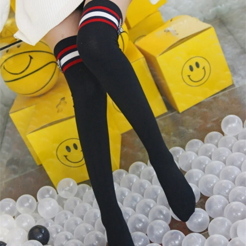

Women Combed Cotton Striped High Socks Anti-skid Long Leg Socks Autumn Winter Fashion Long Tube Over The Knee Print Socks