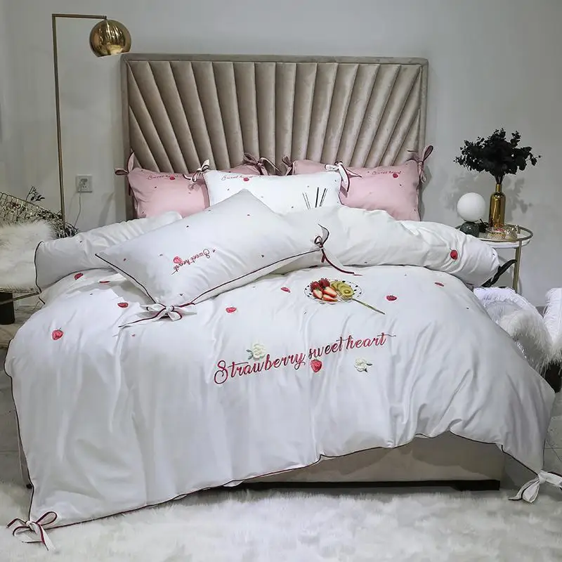 

35Cotton Hand embroidery Bedding set white Luxury wedding Noble Bed set Duvet cover Bedsheet set pillowcase #sw