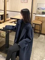 2021 autumn and winter new high end double sided cashmere coat womens korean style over knee medium and long loose wool coat