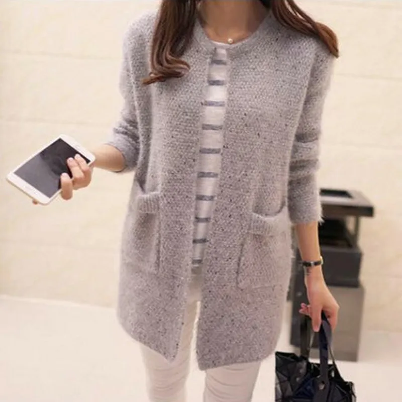 

Hot style 2019 autumn outfit mohair long sweater knitting cardigan coat pocket