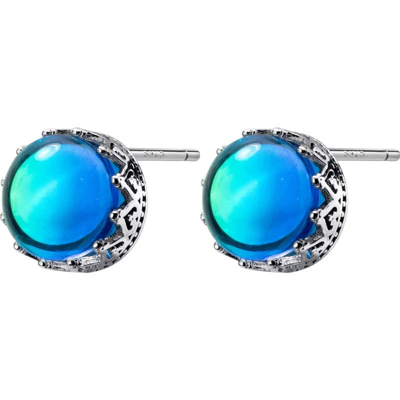 Женские серьги из серебра 925 пробы градиентные в виде короны Авроры круглые с