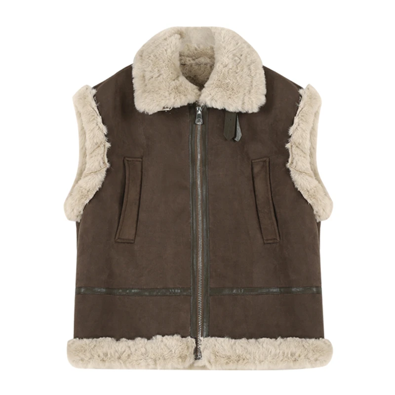 

Autumn And Winter New Faux Lamb Wool One-piece High-end Waistcoat Jacket Women All-match Sleeveless Outer Wear Vest Coat Female
