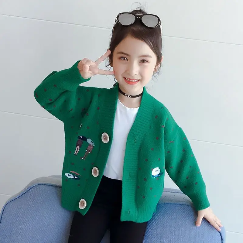 

Girls Sweater Kids Baby's Coat Outwear 2021 Luxury Brand Thicken Warm Winter Autumn Knitting Tops Pure Cotton Cardigan Children'