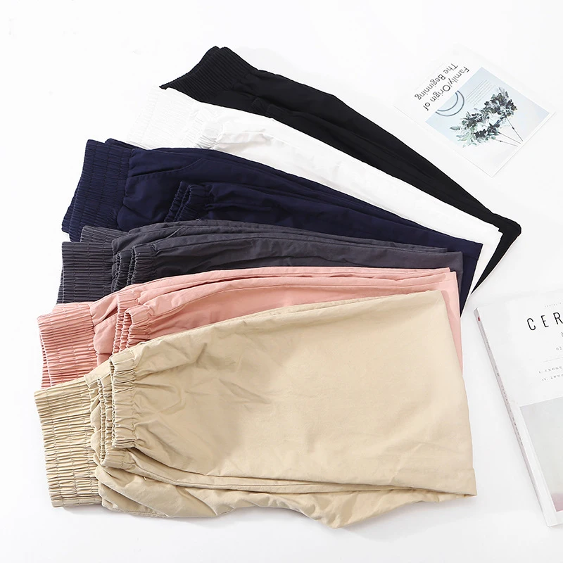 

Pants Women Leisure Simple European Style High Waist Trendy Hip Hop 2020 Womens Solid Cargo Trousers Loose Ankle-Length Ladies