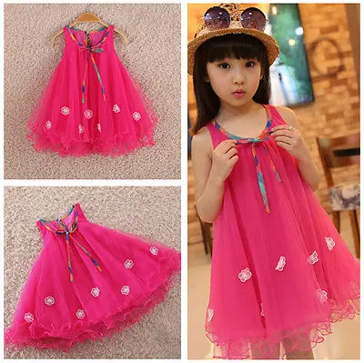 

AA New Beautiful Kids Girls Clothes Dresses Sleeveless Bow Summer Cool Floral Birthday Party Dress Beach 2 3 4 5 6 7 Years