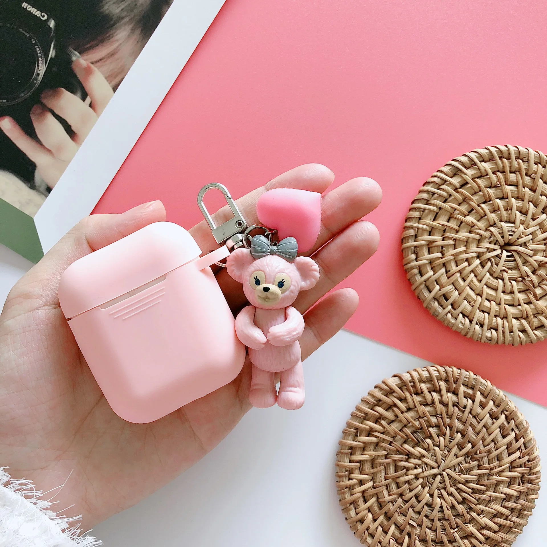 Японская Милая мультяшная гарнитура чехол для AirPods Cinnamoroll Melody Kuromi Buzz Toy беспроводной Bluetooth наушники чехол s с подвеской - Цвет: Pink
