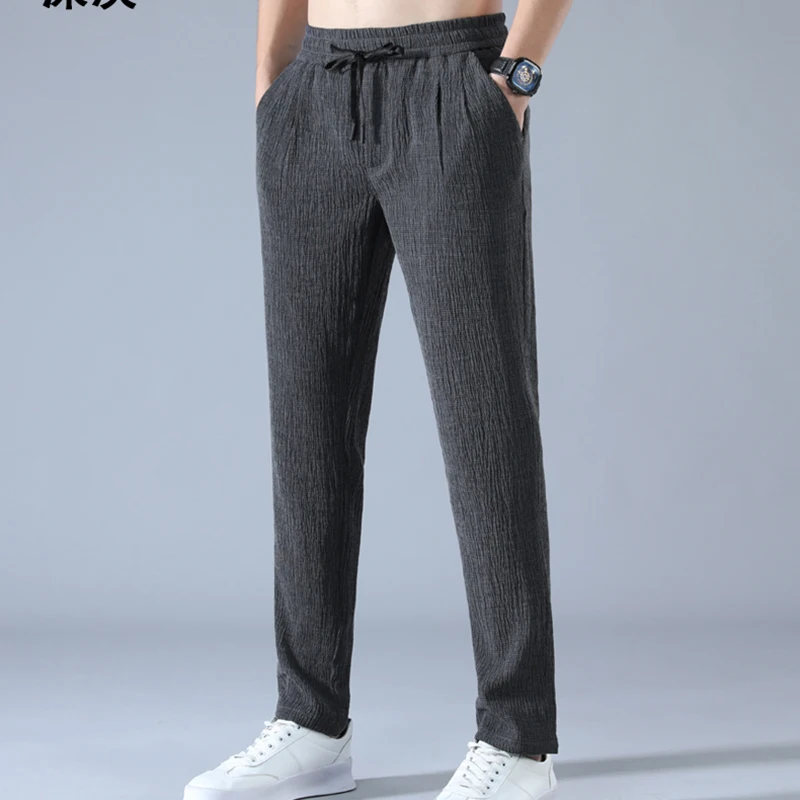 

Summer super thin summer cotton linen pants loose men's ice silk casual pants straight summer pants long pants