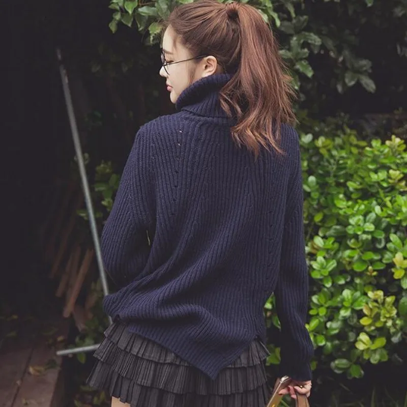 Модная Повседневная Женская водолазка корейский Свободный пуловер с длинными