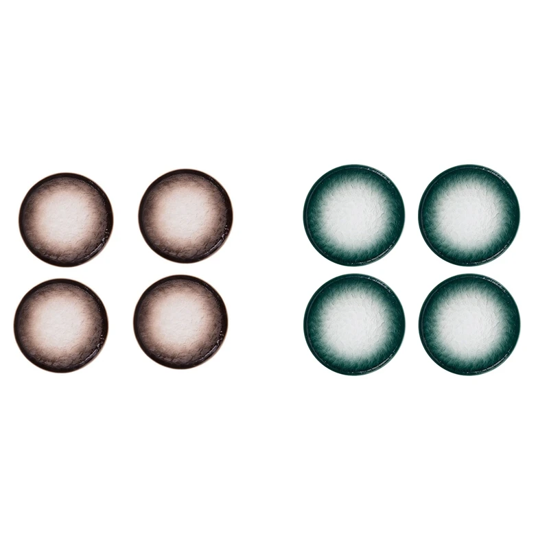 

8x 6 Inch Ceramic Dessert Plates, Water Wave Relief Texture Dish,Small Serving Plates Brown & Green