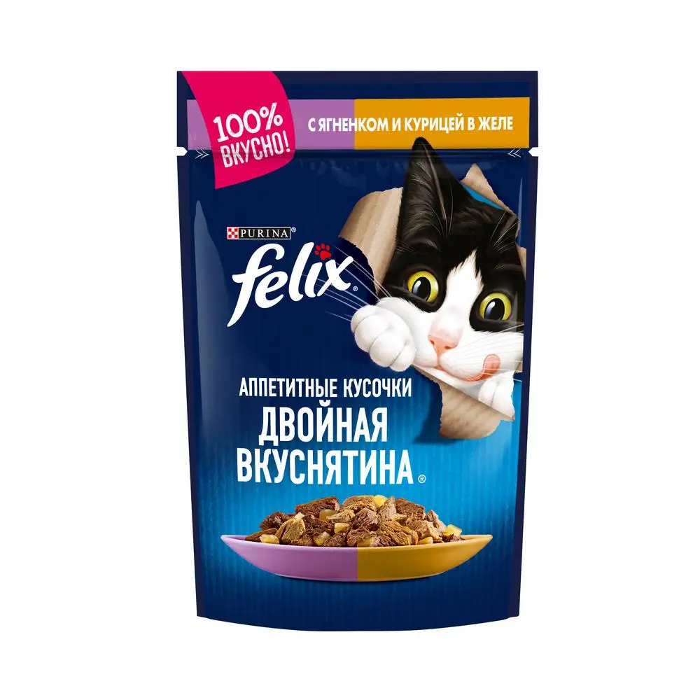 Влажный корм Felix® Аппетитные кусочки. Двойная Вкуснятина® для взрослых кошек с