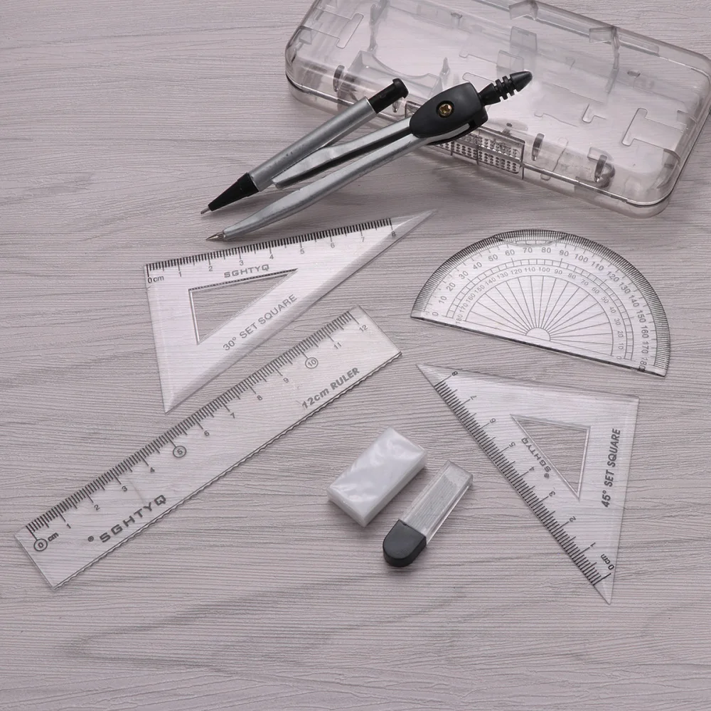 

Compasses Set Geometry Drawing Tool with Protractor Divider Ruler Pencil Lead Eraser