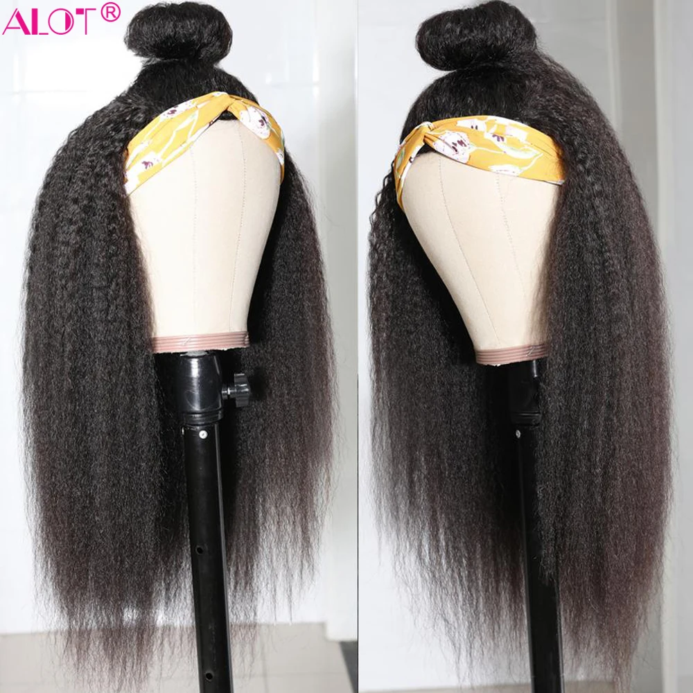 Кудрявый прямой парик с головной повязкой человеческие волосы 180% Remy бразильский