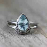 i fdlk 2pcsset bohemian water drop shaped light blue rhinestones ring set for women accessories fashion jewlery girl gift