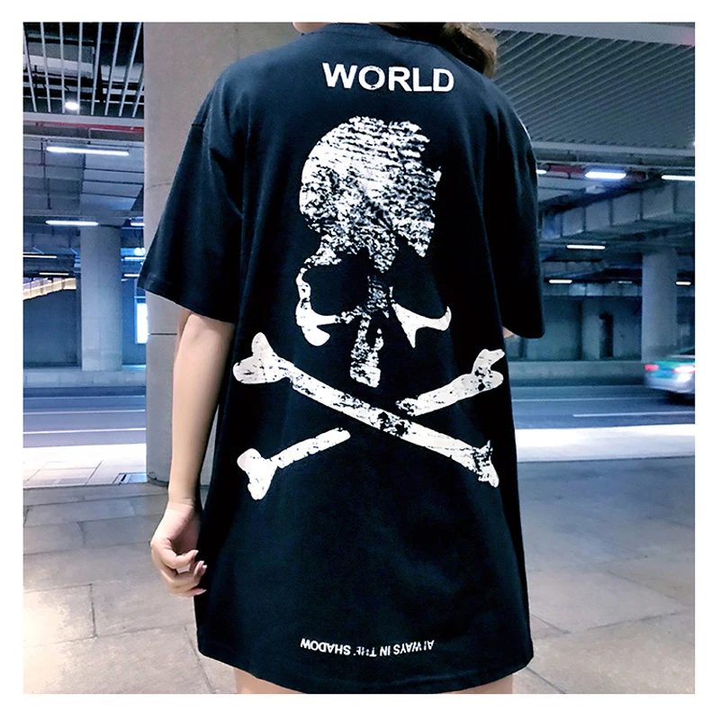

Dark Harajuku sketch large skull T-shirt women's loose large size T-shirt 2021 summer new punk style short sleeve Women's