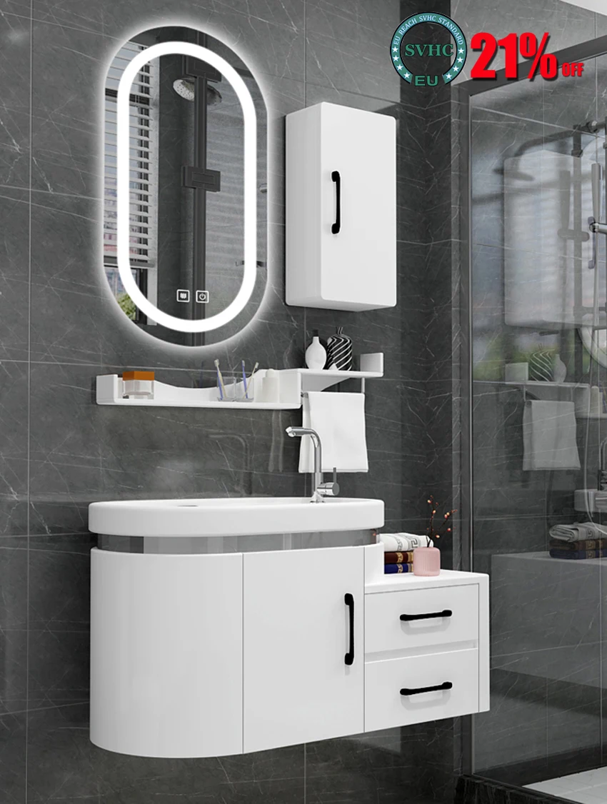 

Простой шкафчик для ванной комбинированное керамическое зеркало для раковины в маленькой квартире, набор для ванной комнаты с краном, рако...