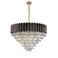 postmodern round oval black stainless steel crystal led chandelier lighting lustre suspension luminaire lampen for dinning room