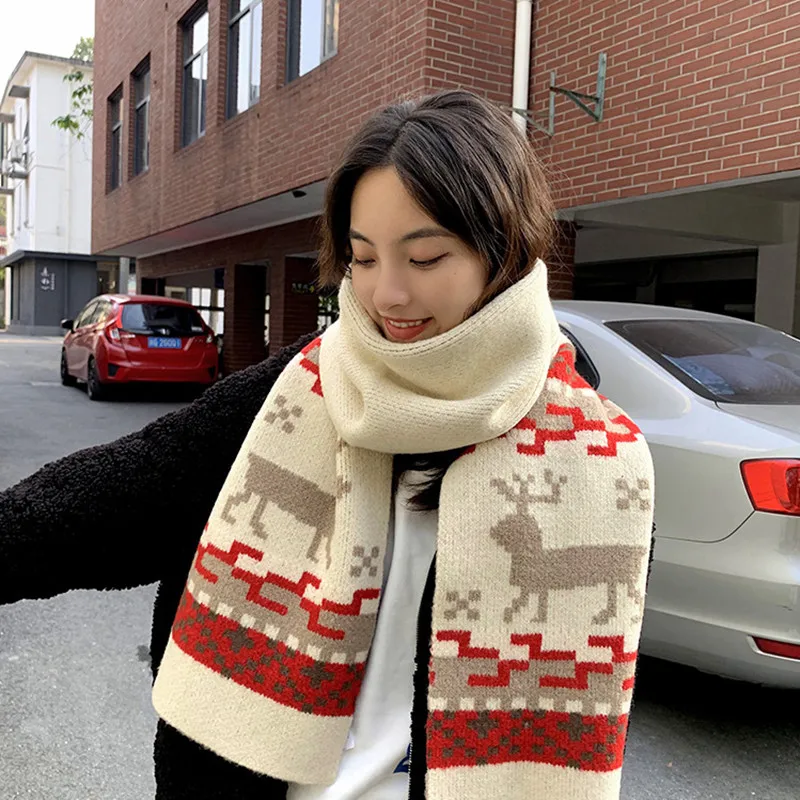 Женский теплый шарф с принтом оленя Johnature, повседневная шаль в Корейском стиле, утепленный Универсальный Подарочный шарф, 3 цвета, для зимы, ... от AliExpress WW