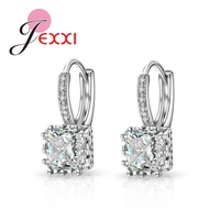 925 sterling silver classic earrings for womengirls with full shiny cubic zircon cz crystal big square cut hoop earrings