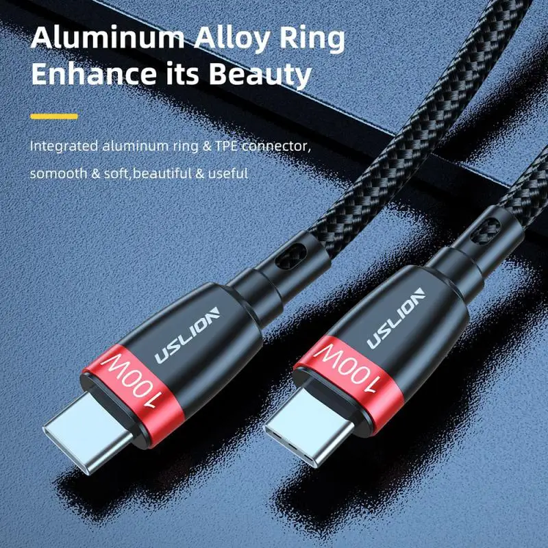 5A 100W кабель USB Type C для быстрой зарядки с нейлоновой оплеткой шнур PD Дата передачи