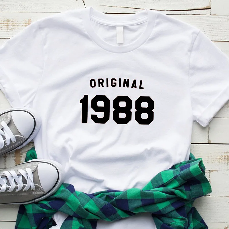 

Original 1988 Birthday Shirt 33th Lady Women Shirts Fashion Graphic 100%Cotton Short Sleeve Top Tees O Neck Casual Unisex Tshirt