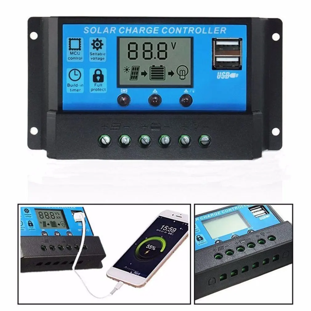 

10-60A Solar Charge Controller LCD Display Dual USB PWM Automatic Parameter Adjustable Solar Panel Battery Intelligent Regulator
