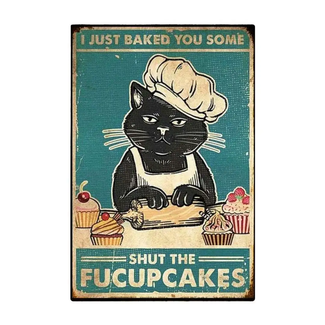 Черный декор с кошкой Винтаж металлическая жестяная вывеска я просто запеченные