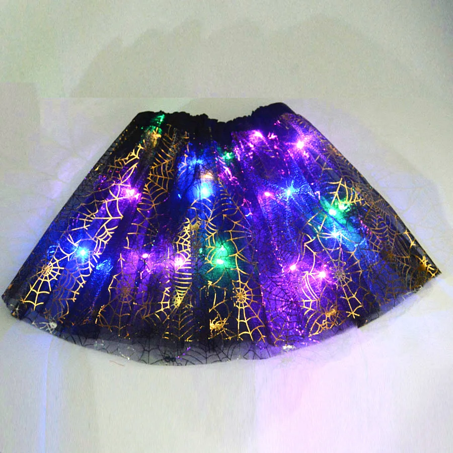 light up skirt Ужасный страшный светодиодный светящийся светильник для девочек; костюм паутинной паутины; юбка-пачка для костюмированной вечеринки; карнавальный костюм на Хэллоуин - Цвет: light up skirt